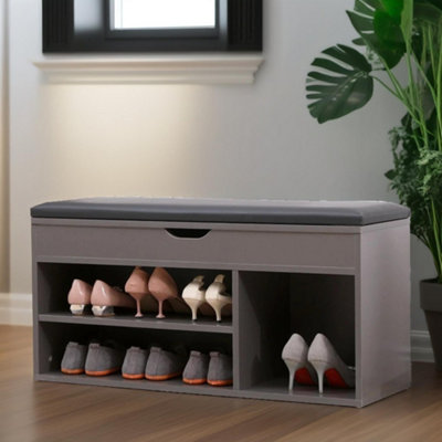Pirlo Plush Shoe Storage Bench 90Cm Grey Furniture from B&Q