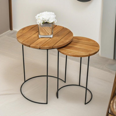 Pirlo Plush Unisex Brown Set Of Round Teak Nesting Tables Rustic Size 2 - Image 3