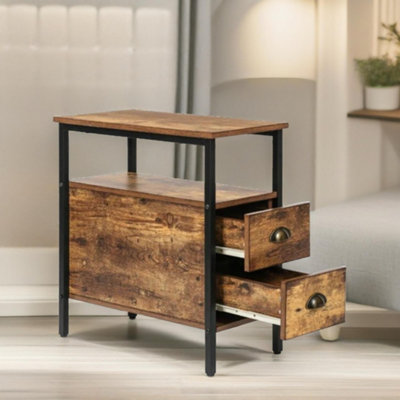Pirlo Plush Bedside Table With 2 Drawers Rustic Brown from B&Q