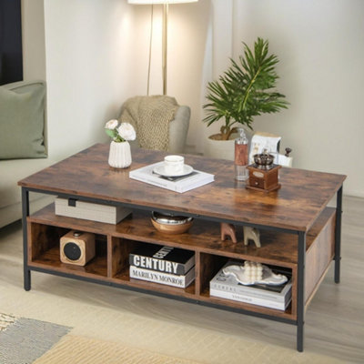 Pirlo Plush Industrial Wooden Coffee Table With Storage Shelves from B&Q