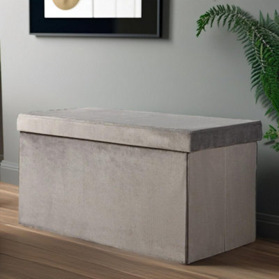 B&Q -  Ottoman Storage Box Foldable Grey Velvet