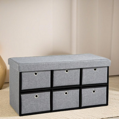 Pirlo Plush Ottoman Storage Box Grey With 6 Drawers from B&Q