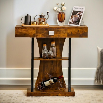 Pirlo Plush Industrial Console Table T-Shaped Rustic Brown from B&Q