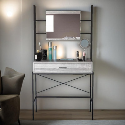 Pirlo Plush Industrial Dressing Table With Mirror Grey