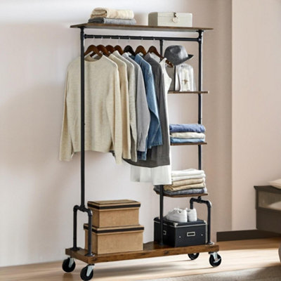Pirlo Plush Industrial Open Wardrobe On Wheels Rustic Brown