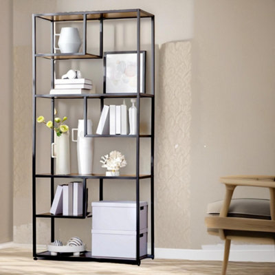 B&Q -  180Cm Industrial 7 Tier Bookcase Rustic Brown