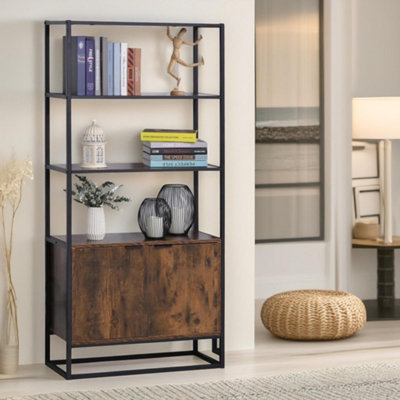 Pirlo Plush Industrial Storage Cabinet With 3 Open Shelves Rustic Brown