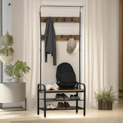 Rackhams Industrial Coat Rack Stand With 2 Shelves & 8 Hooks - Image 3