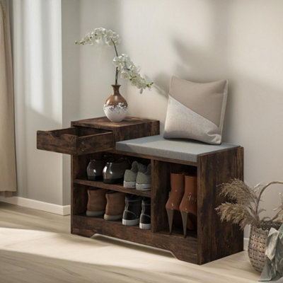 B&Q -  Industrial Shoe Storage Bench With 3 Open Shelves Rustic Brown