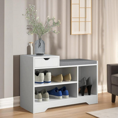 Pirlo Plush Unisex White Industrial Shoe Storage Bench With Open Shelves In Size 3 - Image 3