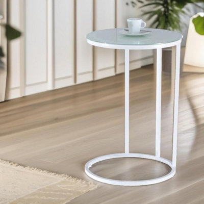 Pirlo Plush Round C Shaped Side Table White from B&Q