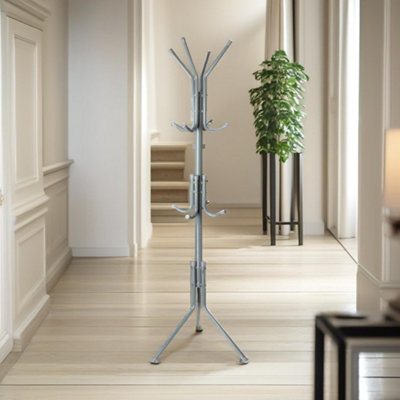 Pirlo Plush Metal Coat Stand With 12 Hooks Grey