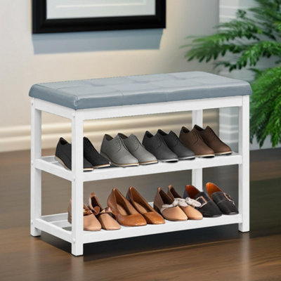 Pirlo Plush Wooden 2 Tier Shoe Rack Bench Grey from B&Q