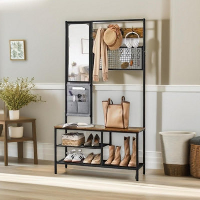 Pirlo Plush Industrial Coat Rack Stand Hall Tree With Shoe Storage Hallway Furniture from B&Q