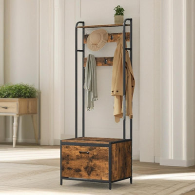 Rackhams Brown Industrial Coat Rack Stand With Shoe Storage - Image 3