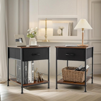 B&Q -  2Pc Bedside Tables Industrial Bedroom Rustic Brown Furniture