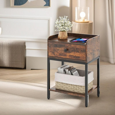 Pirlo Plush Bedside Table Nightstand With Drawer & Shelf Rustic Brown from B&Q