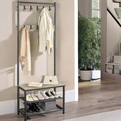 Rafaelo Mobilia Brown Hall Tree Coat Stand With Shoe Storage And Hooks - Image 3