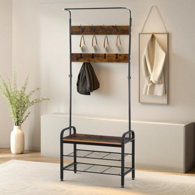 B&Q -  Industrial Hall Tree Coat Rack Stand With Shoe Storage Shelves