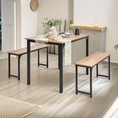 B&Q -  Dining Table & Bench Set Kitchen Living Room Industrial Natural Brown Furniture