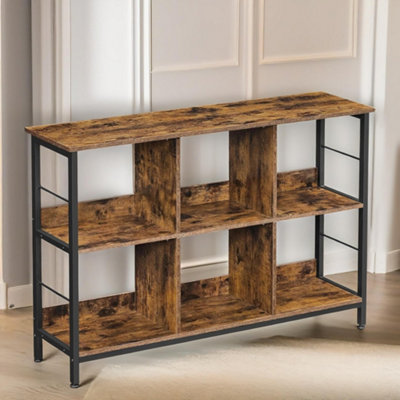 Pirlo Plush Industrial 6 Compartment Book Shelf Rustic Brown Living Room Furniture from B&Q