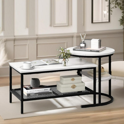 Pirlo Plush Faux Marble 2Pc Nesting Tables Set Living Room Furniture from B&Q