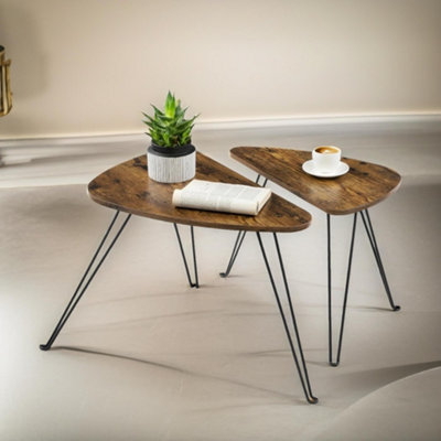 Pirlo Plush Unisex Brown 2Pc Nesting Tables Industrial Rustic Living Room Furniture Small - Image 3
