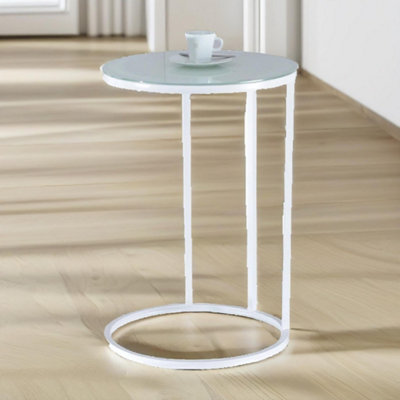 Rafaelo Mobilia White Glass C Shaped Round Side Table - Image 3