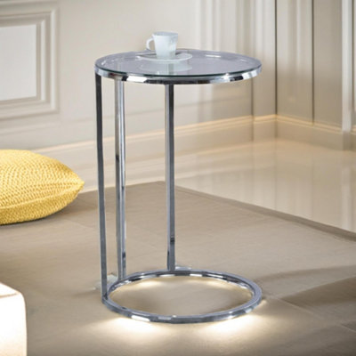 Rafaelo Mobilia Silver Glass C Shaped Round Side Table Chrome - Image 3