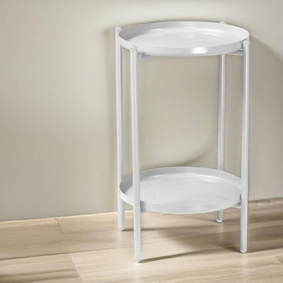 B&Q -  2 Tier Round Metal Coffee Table White Living Room Furniture