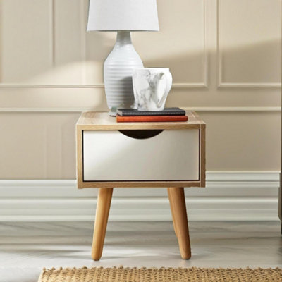 B&Q -  Bedside Table With Drawer Natural Brown Bedroom Furniture