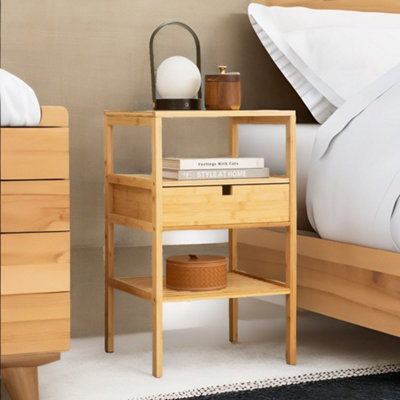 B&Q -  Bamboo Bedside Table With Drawer & Shelf Bedroom Furniture