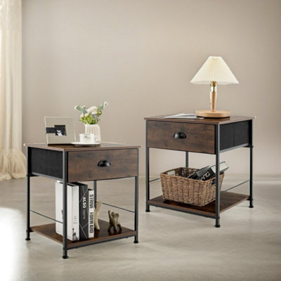 Pirlo Plush 2Pc Industrial Bedside Tables With Drawer Bedroom Furniture from B&Q
