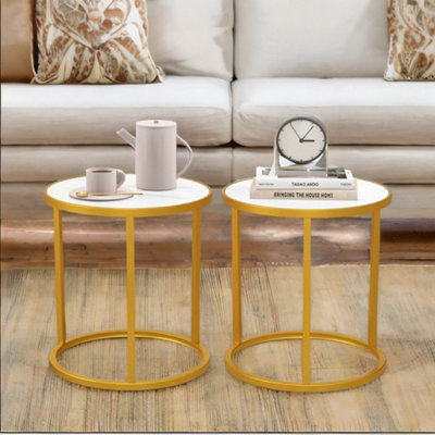 Pirlo Plush 2Pc Faux Marble Round Bedside Table Bedroom Furniture from B&Q