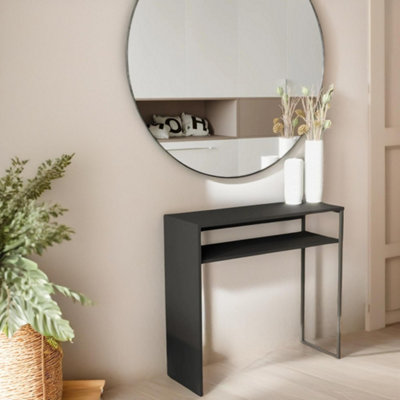 Pirlo Plush Unisex Black 2 Tier Console Table With Steel Frame Hallway Furniture In - Image 3