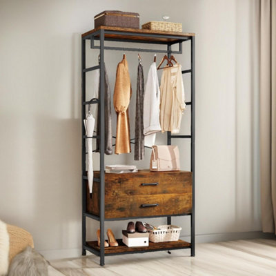 Pirlo Plush Industrial Open Wardrobe Garment Rail With Drawers