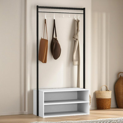 Rackhams White Hallway Coat Rack Stand With 2 Storage Shelves - Image 3
