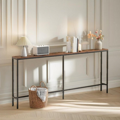 Rackhams Brown Wide Narrow Hallway Slim Console Table Rustic - Image 3