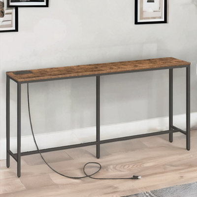 Pirlo Plush Industrial 160Cm Wide Console Table With Charging Station Rustic Brown Hallway Furniture from B&Q