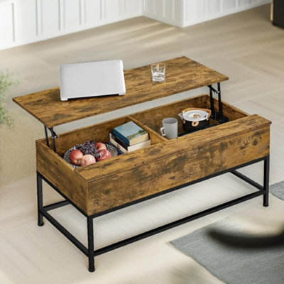 B&Q -  Industrial Lift Top Coffee Table With Hidden Storage Rustic Brown