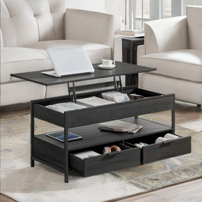 Pirlo Plush Industrial Lift Top Coffee Table With Drawers Rustic Brown from B&Q