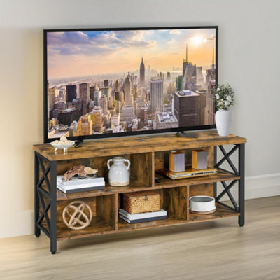 Pirlo Plush 3 Tier Tv Stand Unit With Open Shelves Industrial Rustic Brown from B&Q