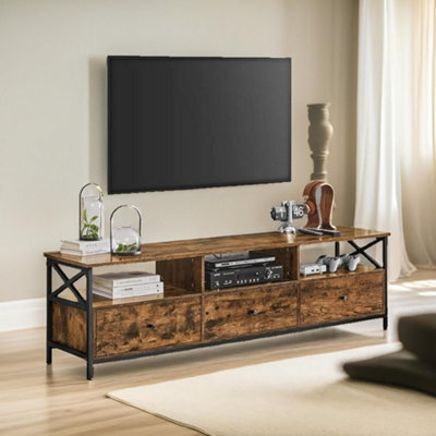 Pirlo Plush Industrial Tv Stand Unit With 3 Drawers Rustic Brown from B&Q