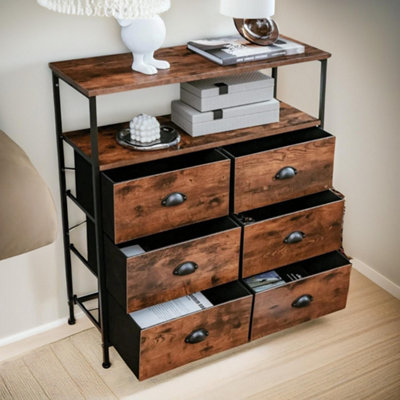 Pirlo Plush Industrial Bedroom Chest Of 6 Drawers Rustic Brown from B&Q