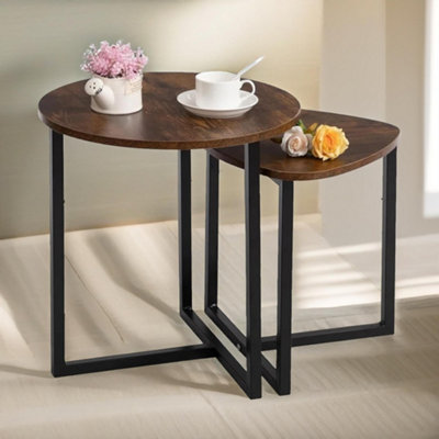 Rackhams Brown Set Of 2 Nesting Side Tables Rustic - Image 3