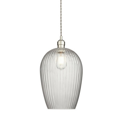 Luminosa Lighting Luminosa Livorno Dome Pendant Ceiling Light Bright Nickel PlateClear Ribbed Glass from B&Q