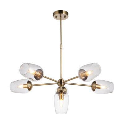 Luminosa Lighting Luminosa Livorno Multi Arm Pendant Ceiling Light Antique Brass PlateClear Glass from B&Q