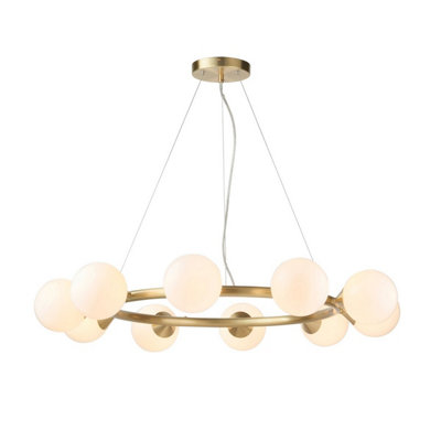 B&Q -  Luminosa Grosseto Globe Pendant Ceiling Light Satin Brass PlateGloss White Glass
