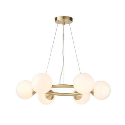 B&Q -  Luminosa Grosseto Globe Pendant Ceiling Light Satin Brass PlateGloss White Glass