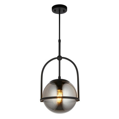 Luminosa Lighting Luminosa Trieste Globe Pendant Ceiling Light Matt BlackSmoked Mirror Glass from B&Q